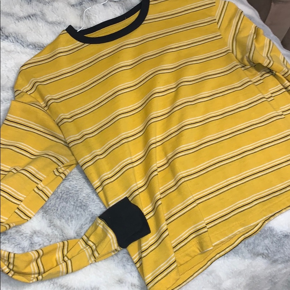 cropped long sleeve yellow with white stripes top